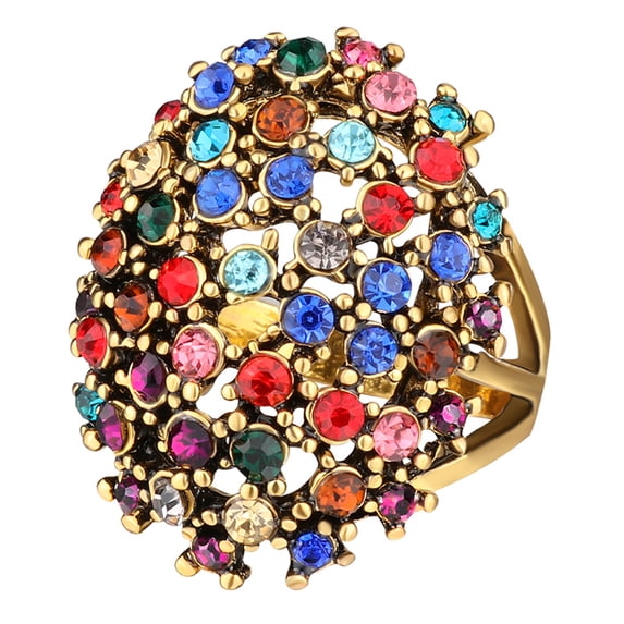 AYYUFE Luxury Oval Colorful Rhinestone Inlaid Women Finger Ring Party Jewelry Gift Alloy, Rhinestone Multi-color