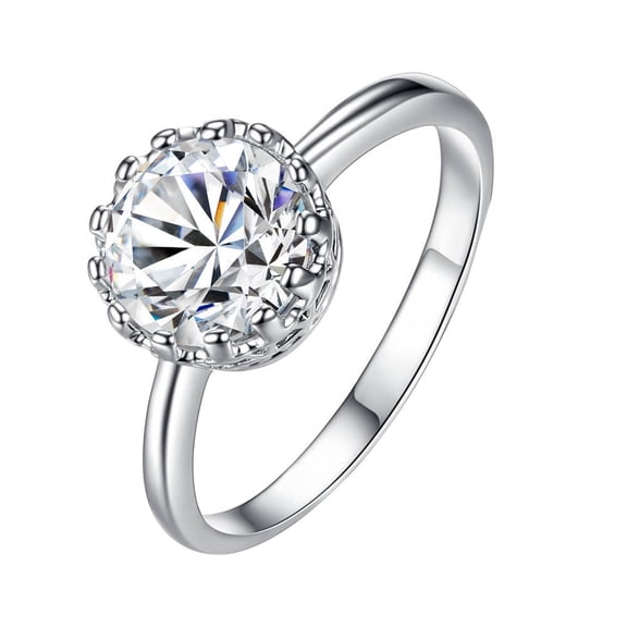 AYYUFE Luxury Women Round Cut CZ Princess Crown Bridal Engagement Wedding Party Ring Alloy, CZ Purple