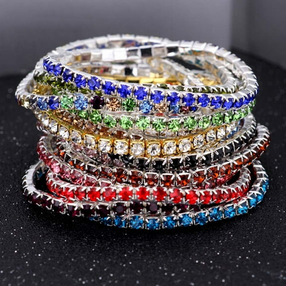 AYYUFE Luxury Women Single Row Full Rhinestone Inlaid Bracelet Elastic Bangle Jewelry