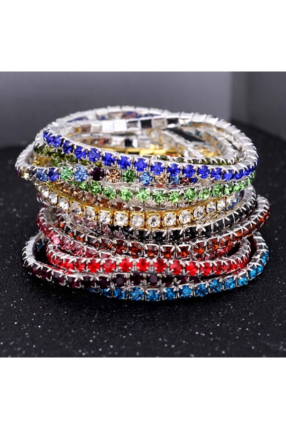 Luxury Women Single Row Full Rhinestone Inlaid Bracelet Elastic Bangle Jewelry