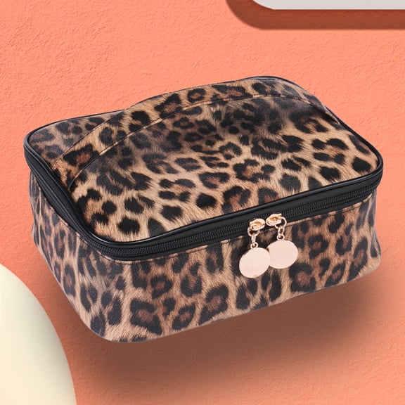 AYYUFE Makeup Bag Leopard Compartment Faux Leather Lightweight Multi-function Travel Cosmetic Case for Vacation