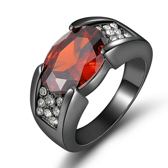AYYUFE Man Cool Big Red Rhinestone Inlaid Finger Ring Jewelry Gift Size 8-12 Alloy, Rhinestone Black