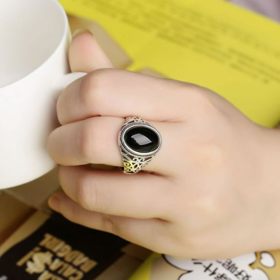 AYYUFE Men Artificial Gem Carving Band Finger Ring Party Banquet