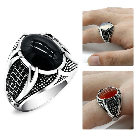 AYYUFE Men Ring Retro Rhinestone Inlaid Alloy Men Vintage Double Swords Finger Ring Jewelry for Party