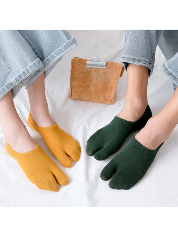 Men Women 1 Pair Solid Color No Show Split Toe Non-slip Elastic Low Cut Socks