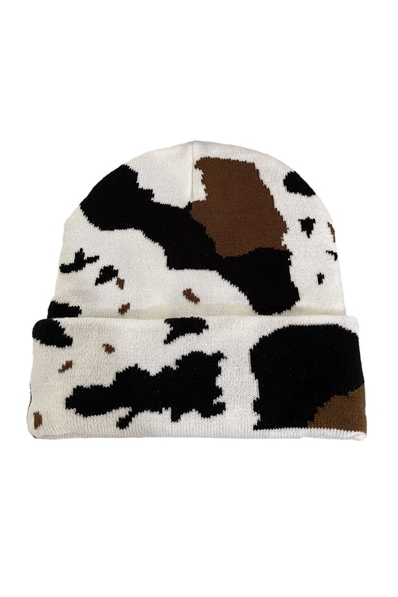 Milk Cow Print Beanie Hat Autumn Winter Thick Warm Knitting Hat Unisex Animal Print Dome Skull Hat Streetwear ,Gift