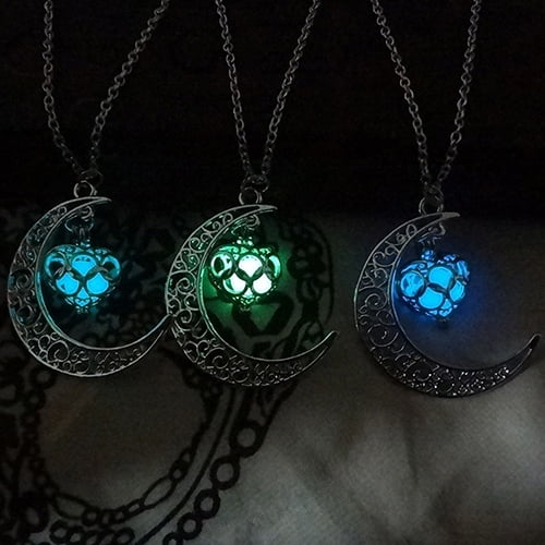AYYUFE Moon Hollow Love Heart Glowing Turquoise Necklace Halloweens