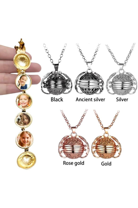 Multilayer Wing Round 4 Photos Pictures Box Locket Necklace