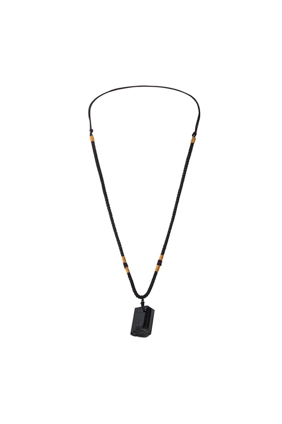 Natural Tourmaline Pendant Stone Single Circle Sweater Chain Necklace Jewelry Natural Tourmaline Black