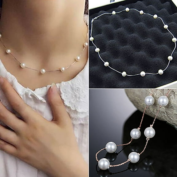 AYYUFE Necklace Single Layer Adjustable Alloy Women Pearl Clavicle Chain for Wedding