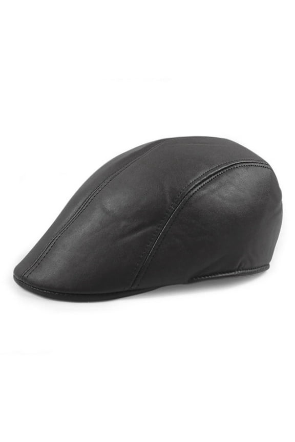 Newsboy Cap Retro Soft Comfortable Waterproof Solid Color Keep Warm Faux Leather Winter Thermal Men Beret Flat Hat for Outdoor
