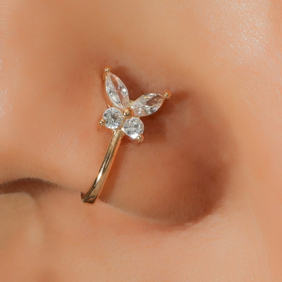 AYYUFE Nose Ring Butterfly Rhinestones Jewelry Simple Electroplating Nose Cuff Septum Nose Jewelry