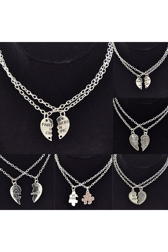 Pack Of 2 Best Friends Love Heart Pendant Couple Chain Necklace