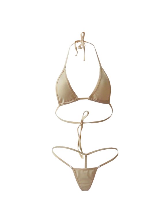 Pack Of 2 Lady Sexy Solid Color Halter Mini Bra G-String Bikini Set Swimwear Swimsuit