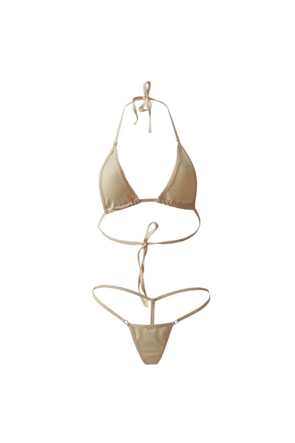 Pack Of 2 Lady Sexy Solid Color Halter Mini Bra G-String Bikini Set Swimwear Swimsuit