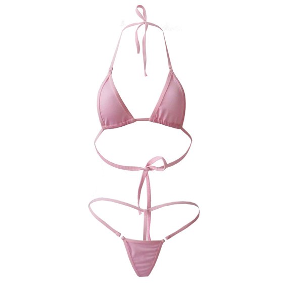 AYYUFE Pack Of 2 Lady Sexy Solid Color Halter Mini Bra G-String Bikini Set Swimwear Swimsuit