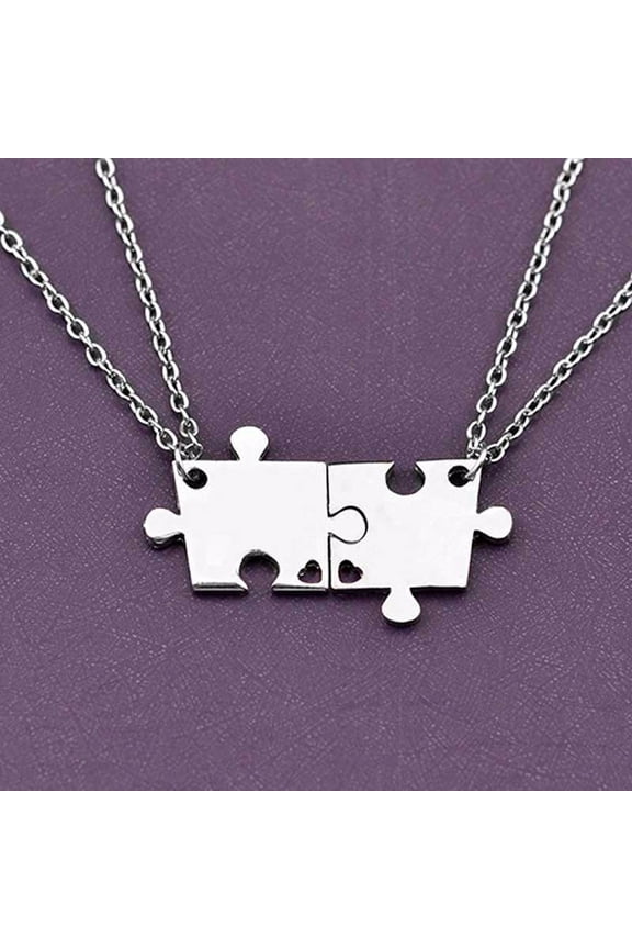 Pack Of 4 Interlocking Jigsaw Puzzle Pendant Chain Necklace Family Best Friends