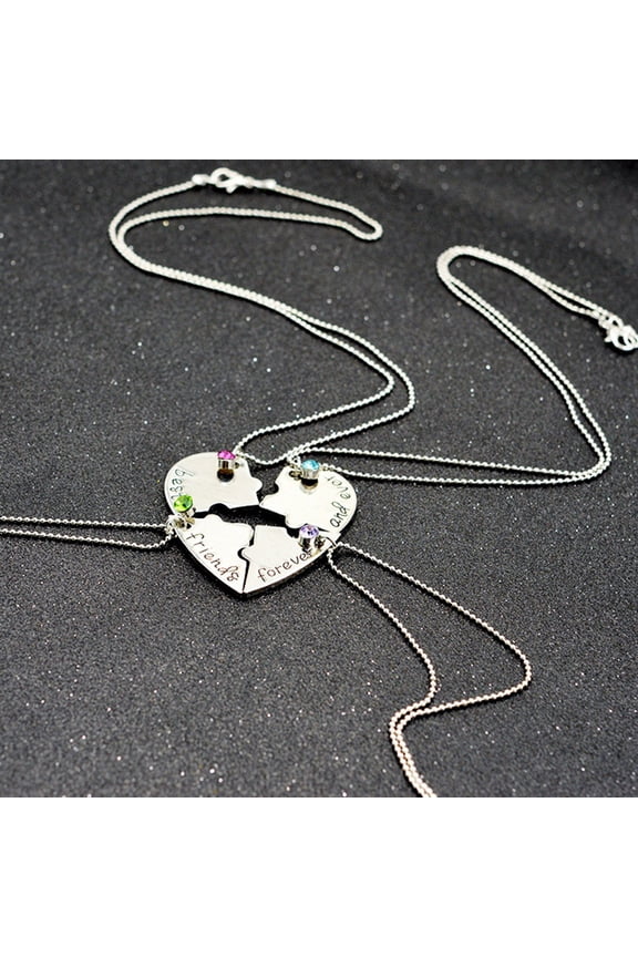 Pack Of 4 Necklaces Pendants Rhinestone Inlaid Heart Shape Best Friends Forever and Ever BFF Pendant Necklace for Banquet