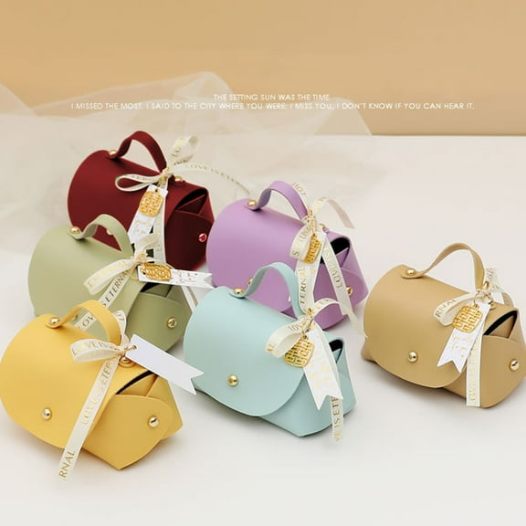 AYYUFE Packaging Box Ribbon Bow Handle Design Handbag Shape Faux Leather Wedding Favors Gift Candy Bag Household Accessories