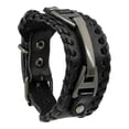 thumbnail image 1 of AYYUFE Punk Men Woven Faux Leather Wide Cuff Bracelet Wristband Bangle Jewelry Gift Faux Leather Black, 1 of 8