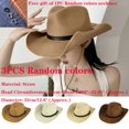 thumbnail image 1 of AYYUFE Random colors 3PCS  Hemming Wide Brim Straw Hat Western Cowgirl Jazz Sun Hat With Faux Leather Belt Decor  Accessories, 1 of 10