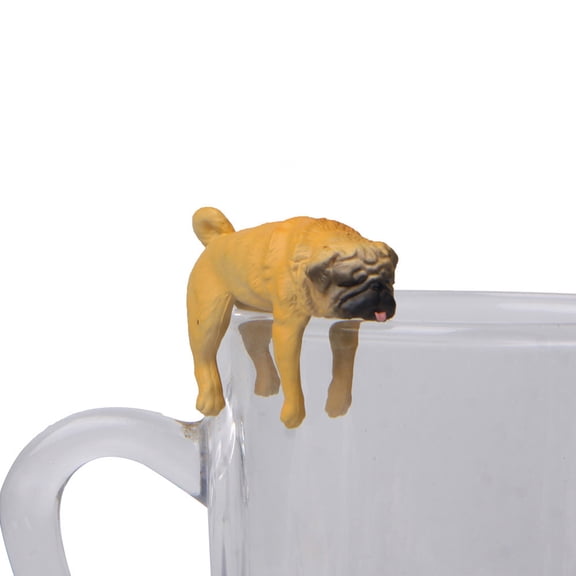 AYYUFE Realistic Mini Pug Dog Figurine Hanging on Cup Rim DIY Fairy Garden Accessory