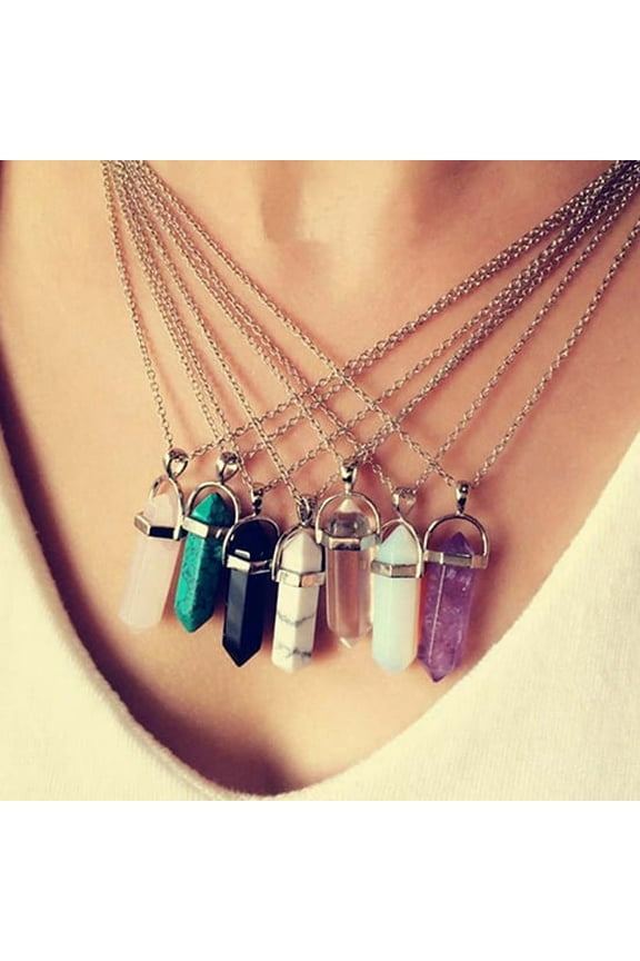 Reiki Chakra Healing Quartz Hexagonal Pointed Pendant Necklace