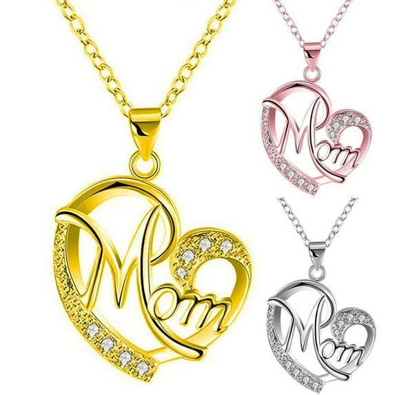 AYYUFE Rhinestone Mom Letter Love Heart Pendant Necklace Birthday