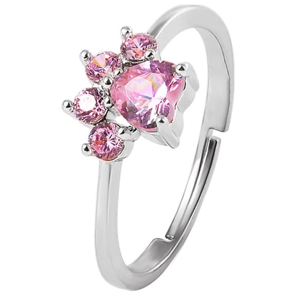 AYYUFE Ring Cats Paw Design Adjustable Alloy Women Round Opening Ring for Party Alloy,Cubic Zirconia Silver