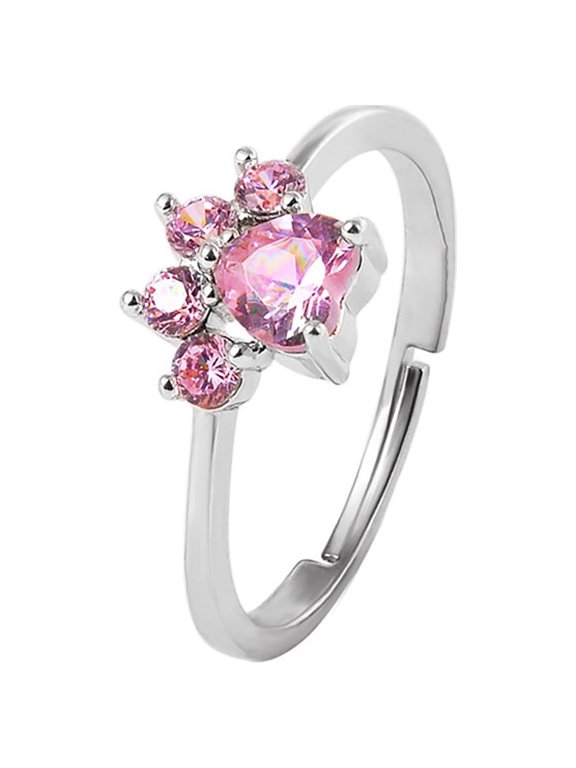 Ring Cats Paw Design Adjustable Alloy Women Round Opening Ring for Party Alloy,Cubic Zirconia Silver