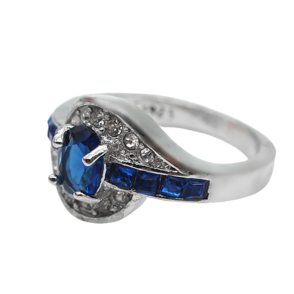 AYYUFE Ring Elegant Scratch Resistant Alloy Blue Rhinestone Ring for Holiday Rhinestone,Alloy Blue