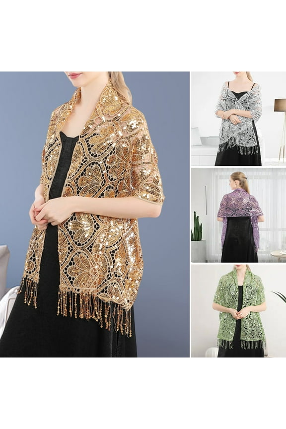 Shawl Comfortable Long Elegant Lightweight Polyester Sequin Glitter Evening Dress Shawl for Dating
