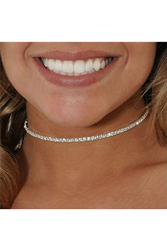 Shiny Rhinestone Short Collar Choker Necklace Women Pendant