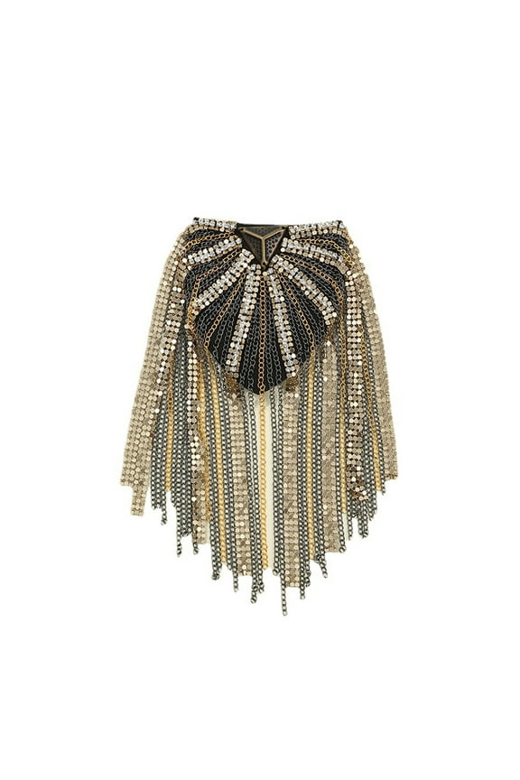 Shoulder Epaulet Long Tassels Metal Sequins Rhinestone DIY Men Women Shoulder Board Badge Brooch Business Suit Accessories,Multicolor