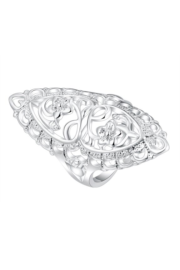 Silver Plated Alloy Hollow Carving Flower Finger Ring Women\'s Jewelry Gift Silver Plated Alloy Gold