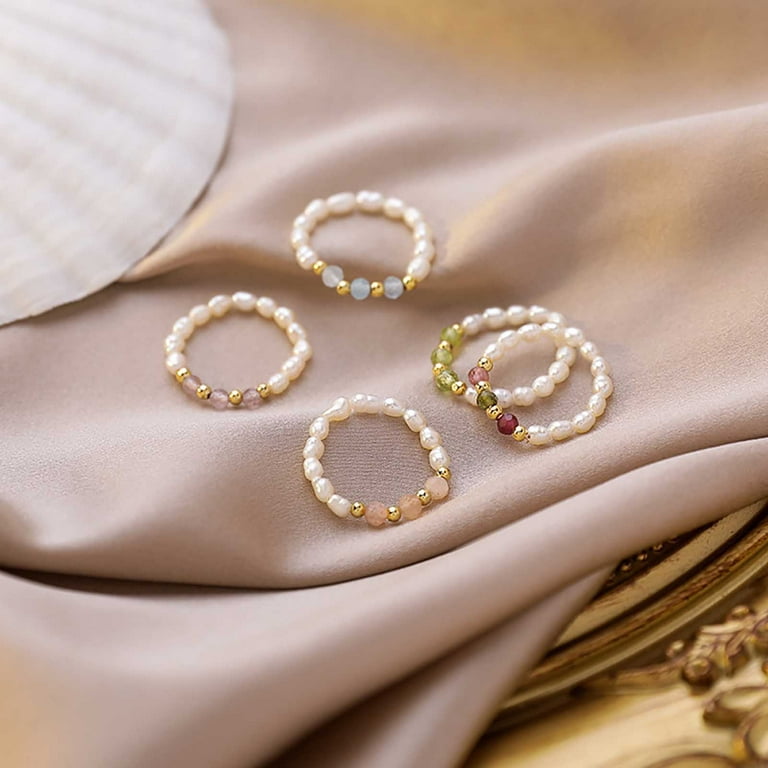 AYYUFE Simple Elegant Rope Women Ring Gift Multi Beaded Imitation Pearl  Ring Jewelry Accessories 