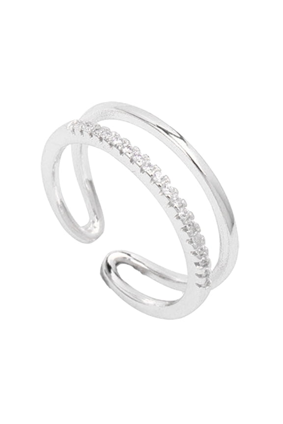 Simple Women Wedding Rhinestone Inlaid Double Layer Open Ring Finger Jewelry Alloy, Rhinestone Gold