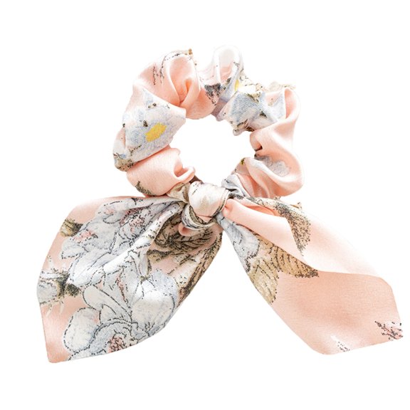 AYYUFE Smooth Satin Fabric Bow Flower Print Hair Tie Hair Band for Daily Wear