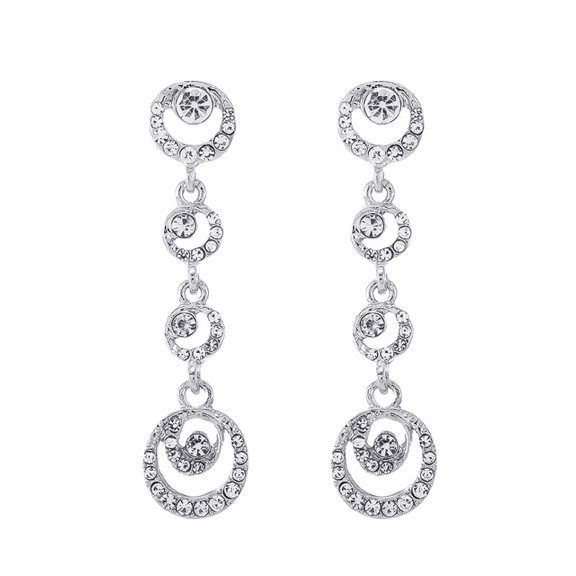 AYYUFE Stud Earrings Circle Dangle Dazzling Rhinestone Women Long Drop Ear Studs Jewelry for Wedding Rhinestone,Alloy Silv