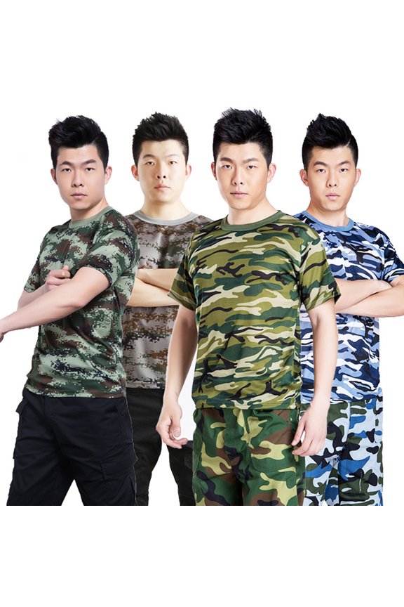 Students Unisex Camouflage Military Combat T-Shirt Short Sleeve Blouse - Multi-color - 175cm(120)