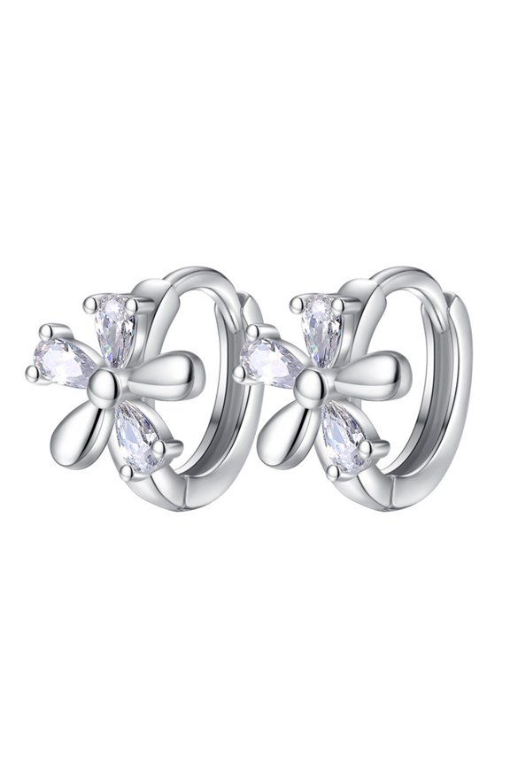 Sweet Women Blossom Shape Cubic Zirconia Inlaid Huggie Earrings Party Jewelry Copper, Rhinestone, Electroplating Pi