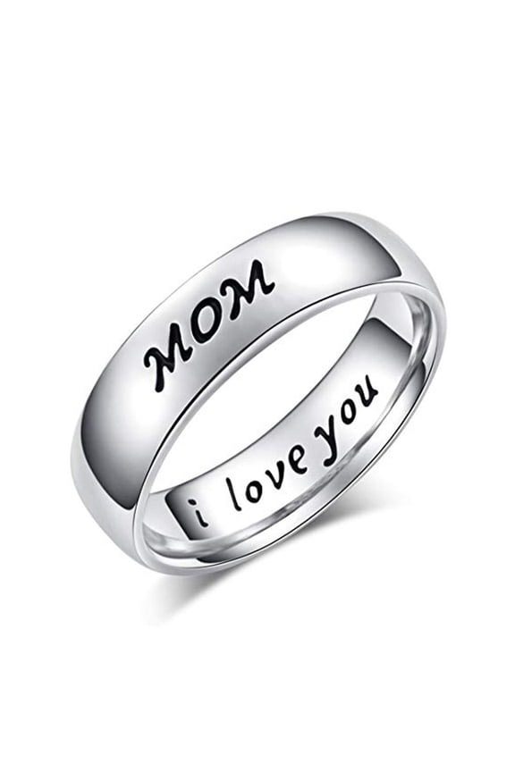 Titanium Steel Mom Son I Love You Carved Letter Finger Ring Mother\'s Day Jewelry