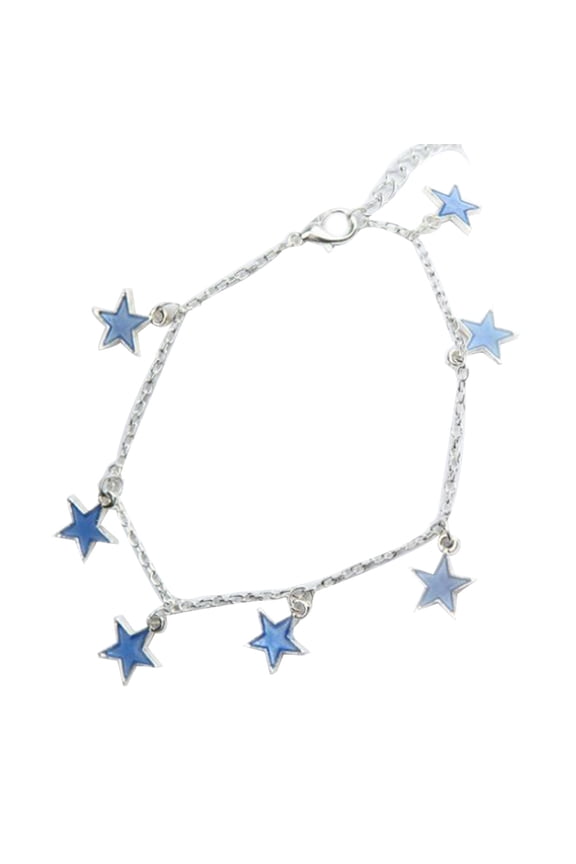 Unisex Blue Fluorescent Pentagonal Star Tassel Beach Anklet Bracelet Alloy Purple