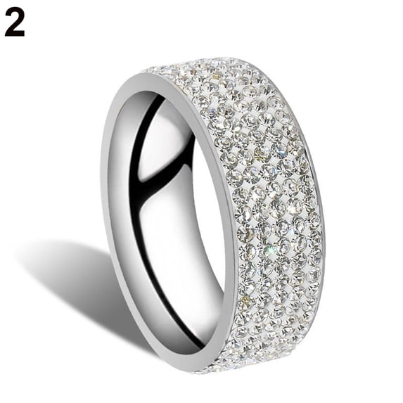 AYYUFE Unisex Men Women Five Rows Rhinestones Inlaid Wedding Band Knuckle Couples Ring Metal Silver