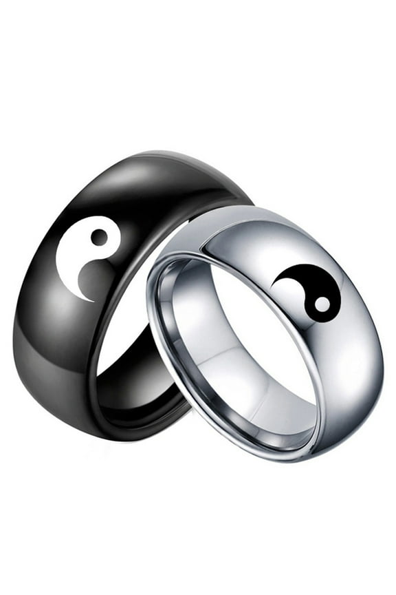 Unixes Yin Yang Finger Ring Men Women Yin Yang Sign Band Titanium Steel Ring Lover Couple Ring for Gift
