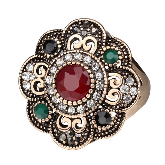 AYYUFE Vintage Women Hollow Floral Rhinestone Statement Ring Jewelry Party Cocktail Alloy, Rhinestone Multi-color