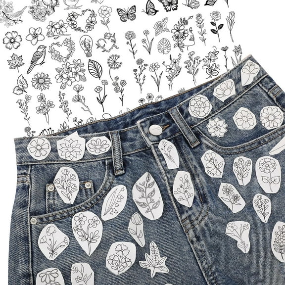 AYYUFE Water-Soluble Embroidery Stickers Kit - 2 A4 Tear-Able Patterns, Beginner-Friendly Floral Design Transfer Paper for Fabric, Bags, Hats & DIY Crafts