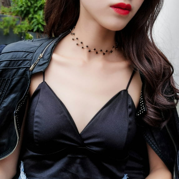AYYUFE Wave Chain Black Beads Choker Short Necklace Women