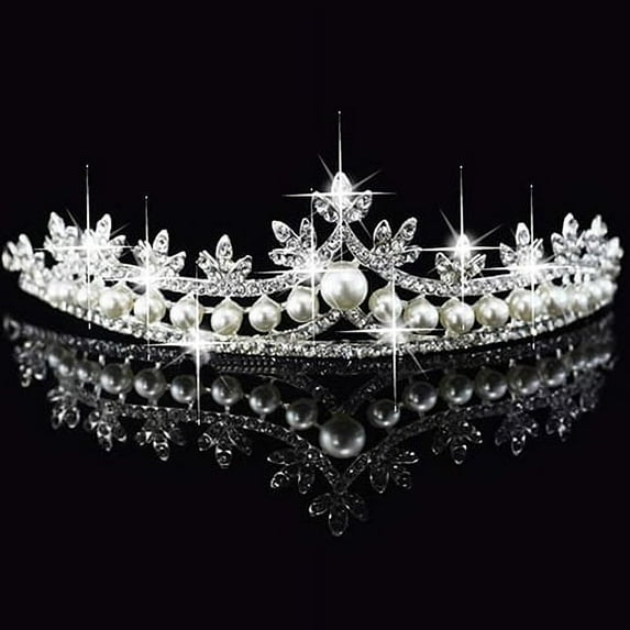 AYYUFE Wedding Bridal Leaf Rhinestone Imitation Pearl Princess Tiara Crown Accessory