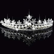 AYYUFE Wedding Bridal Leaf Rhinestone Imitation Pearl Princess Tiara Crown Accessory